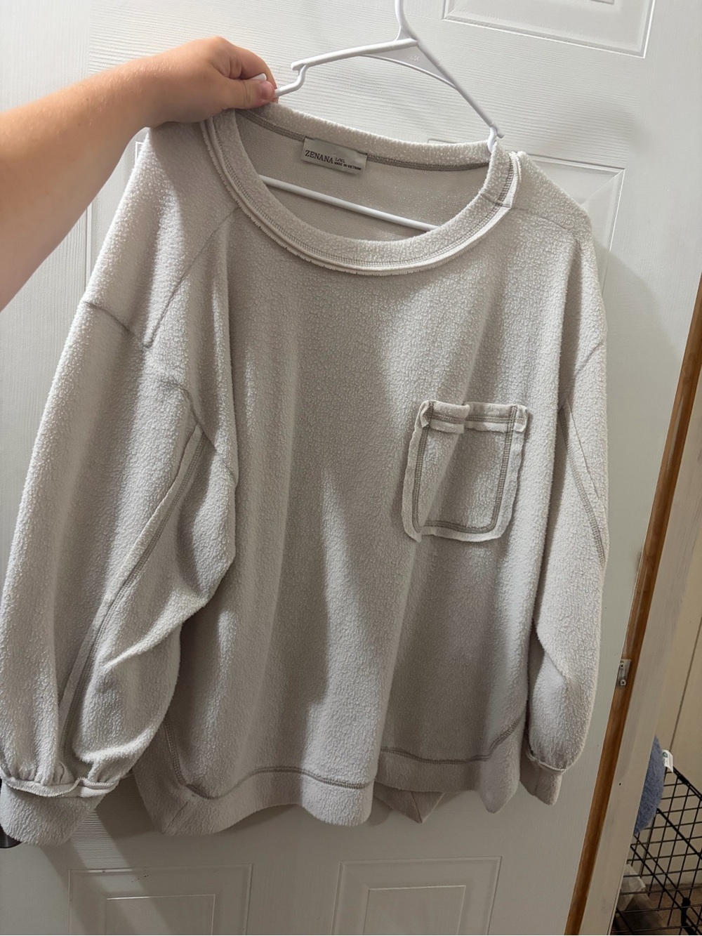 Zenana Outfitters Light Beige Cozy Pocket Sweatshirt